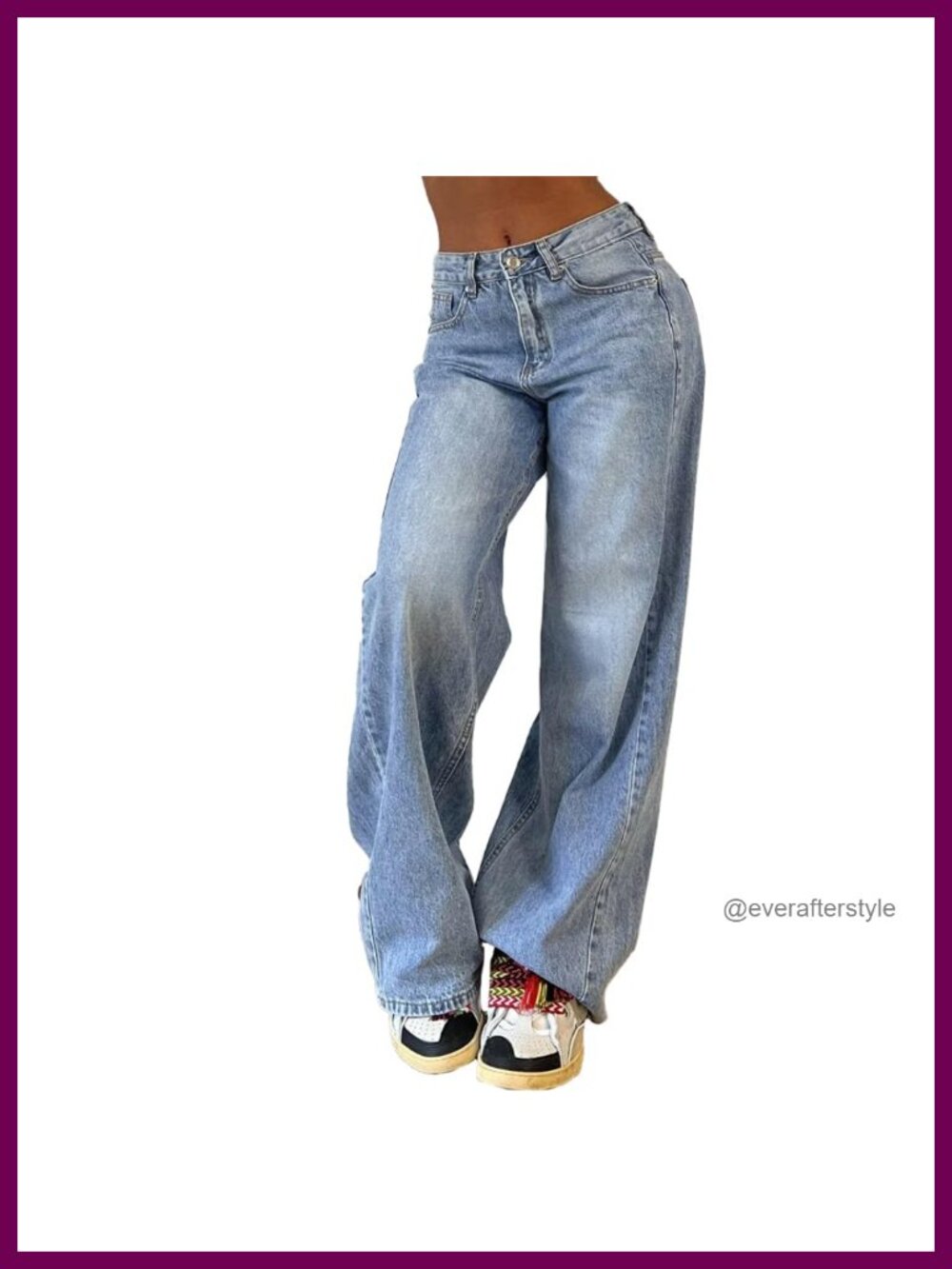 EMMIOL Mid Rise Wide Leg Jeans Cotton Polyester Denim Pants Women